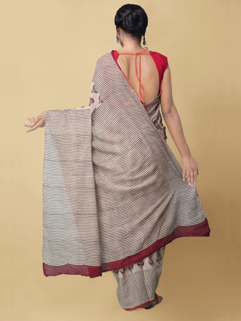 

Unnati Silks Cream-Coloured & Maroon Ethnic Motifs Pure Cotton Kota Saree