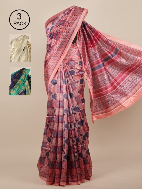 

Pothys Pack of 3 Jute Silk Saree, Pink