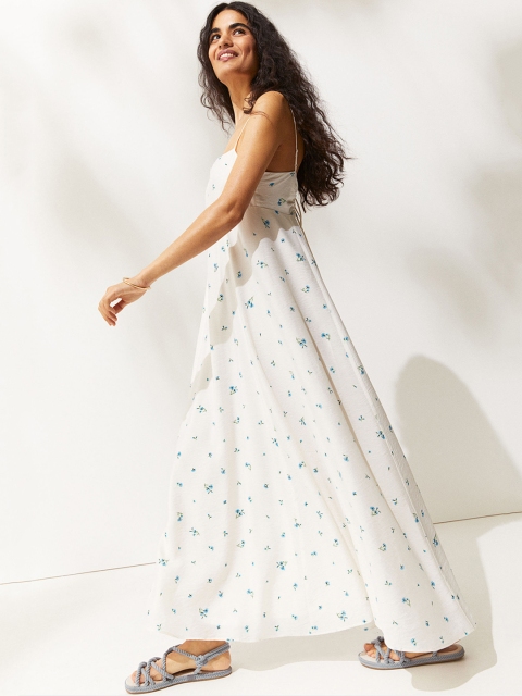 

H&M White Floral Printed Voluminous Maxi Dress