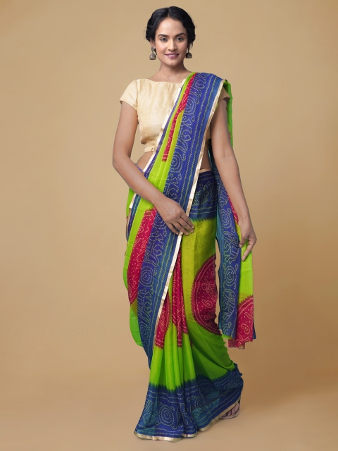

Unnati Silks Green & Blue Poly Chiffon Bandhani Saree