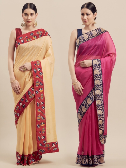 

KALINI Pack of 2 Beige & Pink Silk Blend Bhagalpuri Saree