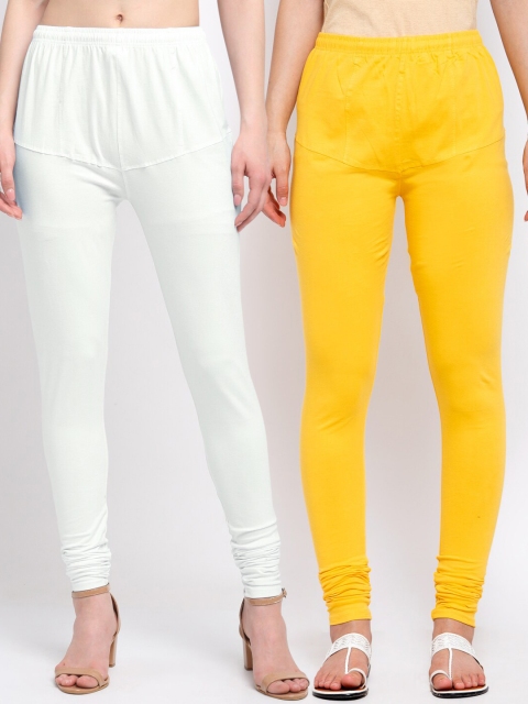 

KLOTTHE Women Pack Of 2 Solid Churidar-Length Cotton Leggings, White