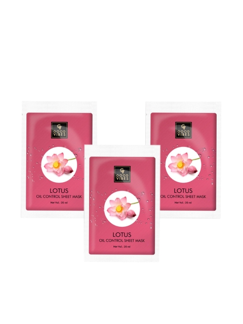 

Good Vibes Set of 3 Lotus Oil Control Sheet Mask - 20 ml each, Transparent