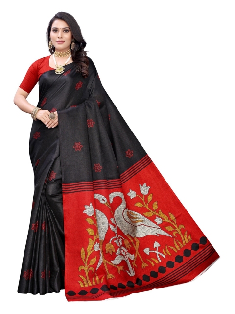 

KALINI Black & Red Floral Art Silk Saree