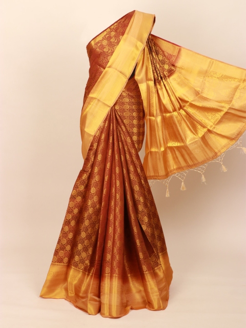 

Pothys Brown & Gold-Toned Floral Zari Art Silk Banarasi Saree