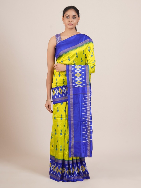 

Pothys Yellow & Blue Ethnic Motifs Pure Silk Kanjeevaram Saree