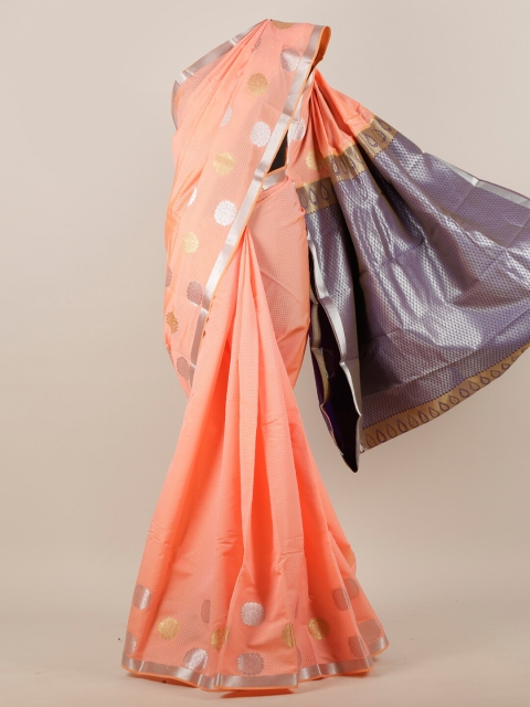 

Pothys Peach-Coloured & Purple Ethnic Motifs Zari Art Silk Saree