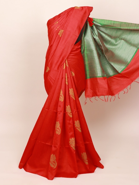 

Pothys Red & Green Floral Jute Silk Saree