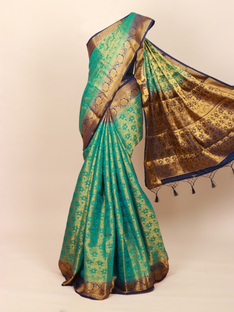 

Pothys Green & Blue Floral Art Silk Banarasi Saree