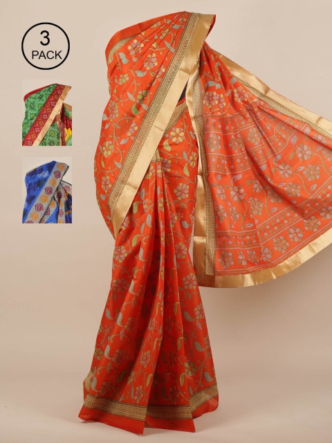 

Pothys Pack of 3 Jute Silk Saree, Orange