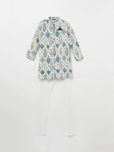 

Melange by Lifestyle Boys Blue Ethnic Motifs Printed Pure Cotton Kurta With Pyjamas