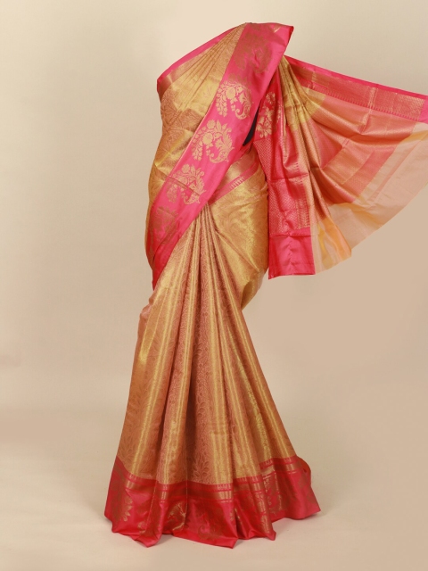

Pothys Gold-Toned & Peach-Coloured Woven Design Art Silk Banarasi Saree