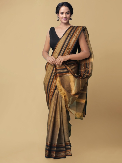 

Unnati Silks Brown & Gold-Toned Pure Cotton Handloom Chettinad Saree