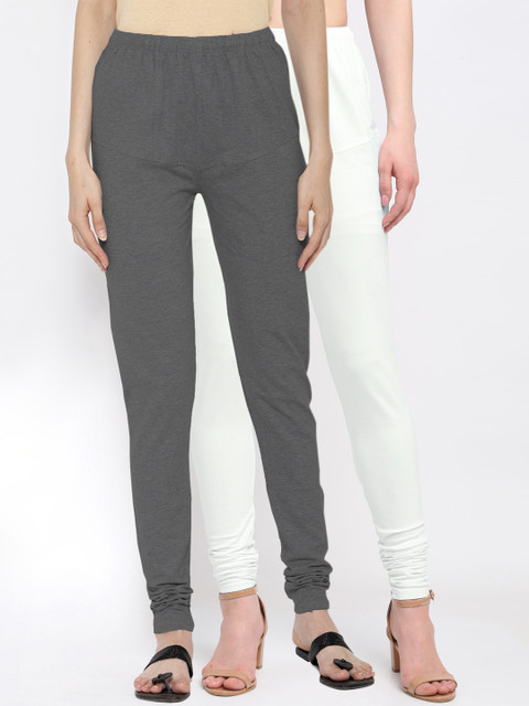 

KLOTTHE Women Pack Of 2 Solid Cotton Churidar-Length Leggings, White