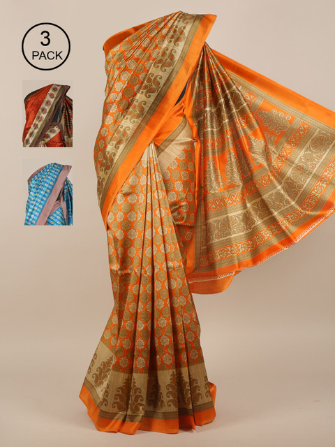 

Pothys Pack of 3 Jute Silk Saree, Orange
