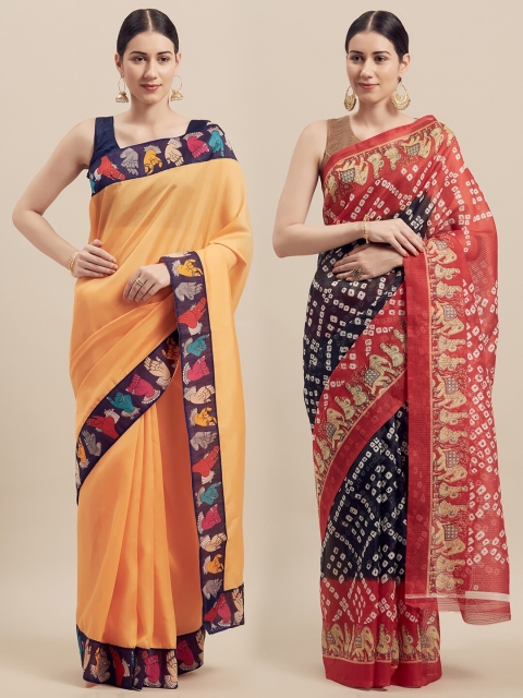 

KALINI Women Pack Of 2 Printed Sarees, Peach
