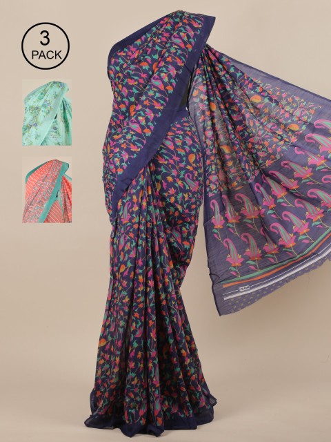 

Pothys Pack of 3 Cotton Blend Saree, Navy blue