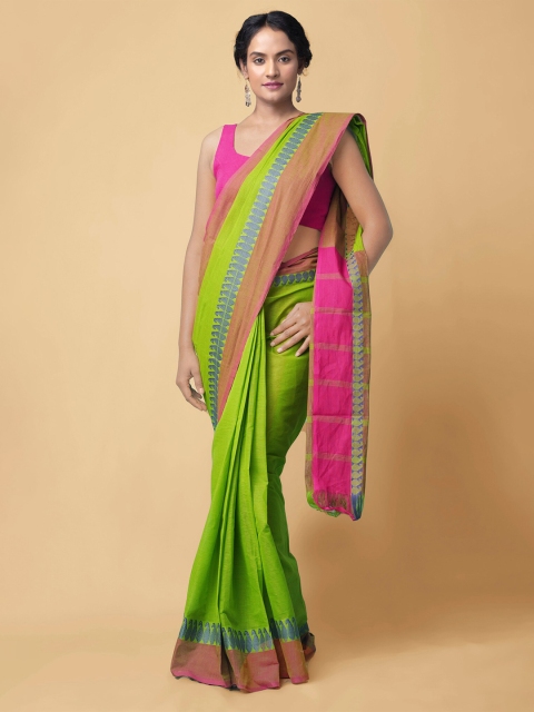 

Unnati Silks Green & Pink Pure Cotton Mangalagiri Saree