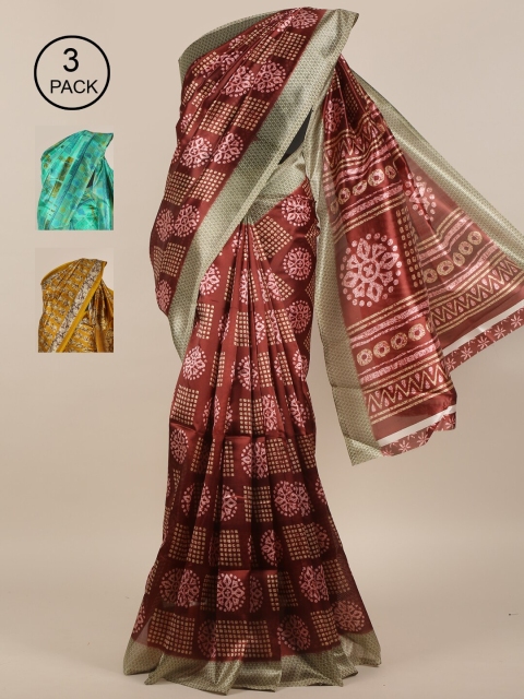 

Pothys Pack of 3 Jute Silk Saree, Brown