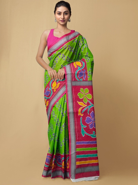 

Unnati Silks Women Green & Pink Pure Krisha Summer Cotton Sustainable Saree