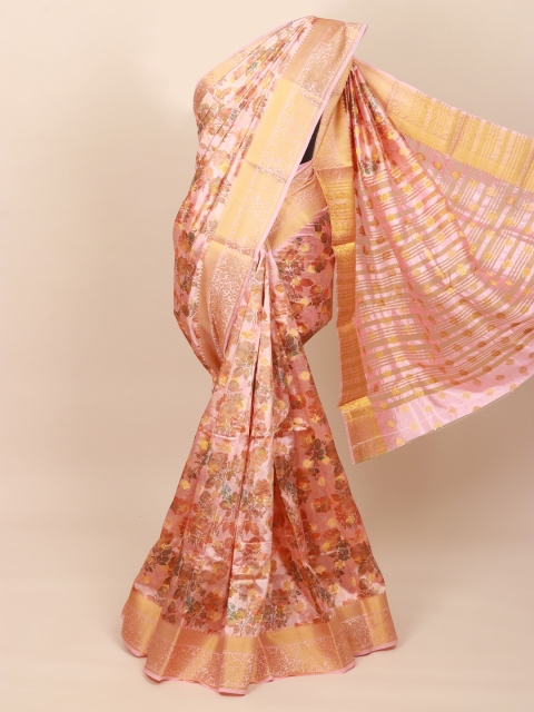 

Pothys Pink & Red Floral Zari Art Silk Saree