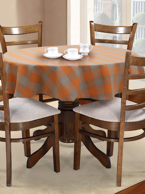

Mezposh Orange & Grey Checked Cotton 6-Seater Round Table Cover