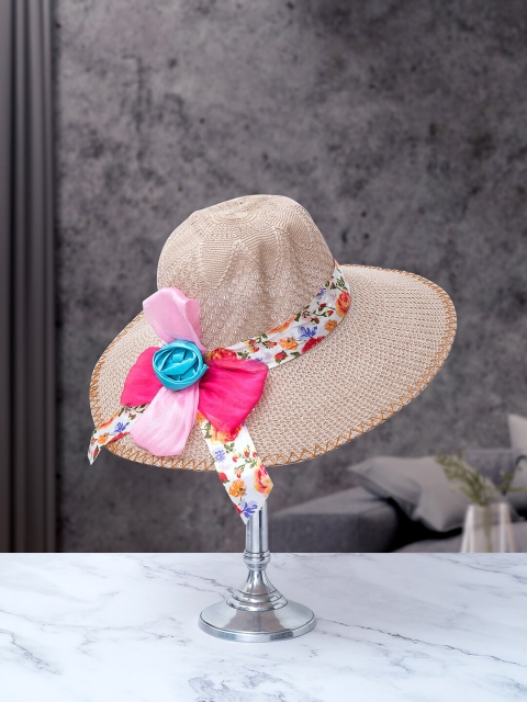

Golden Peacock Women Brown & Pink Woven Design Sun Hat