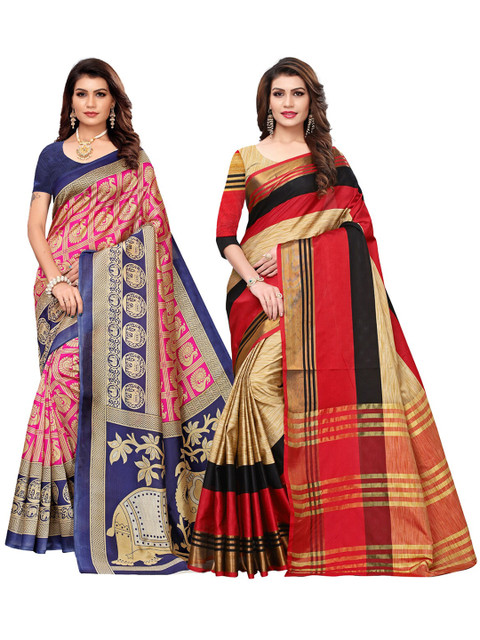 

KALINI Pack of 2 Art Silk Saree, Red