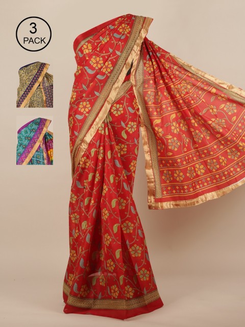 

Pothys Pack Of 3 Cotton Blend Saree, Red