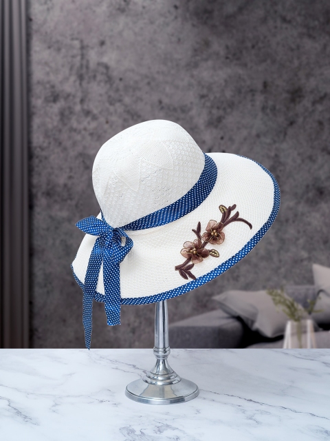 

Golden Peacock Women White & Blue Woven Design Sun Hat