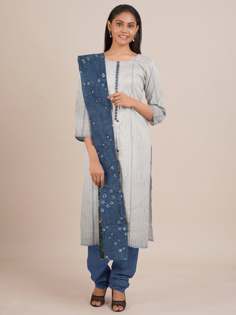 

Pothys Grey & Blue Printed Unstitched Dress Material