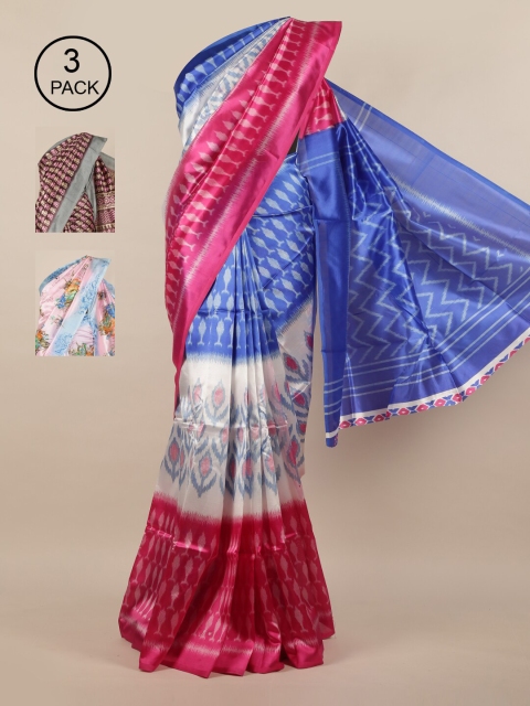 

Pothys Pack Of 3 Multicoloured Colourblocked Jute Silk Saree, Multi