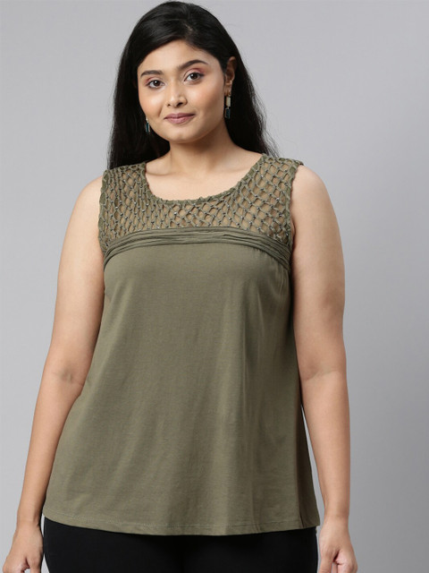 

The Pink Moon Olive Green A-Line Top