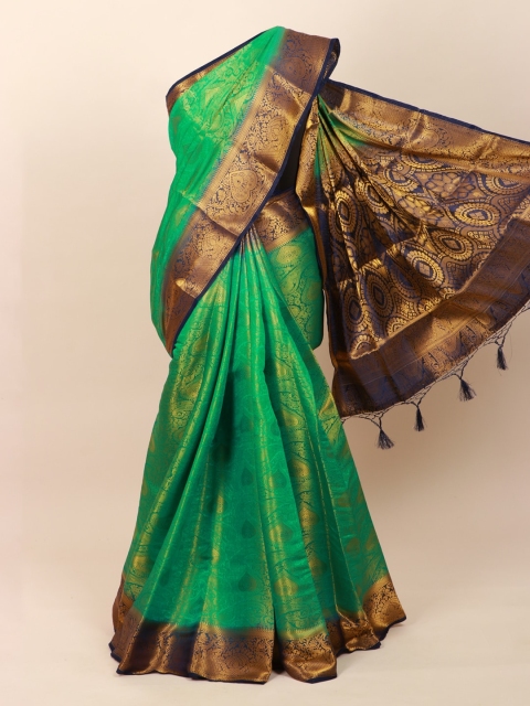 

Pothys Green & Gold-Toned Ethnic Motifs Zari Art Silk Banarasi Saree