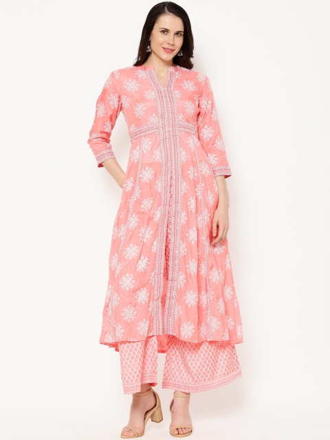 

Ramas Women Peach Ethnic Motifs Printed Pure Cotton Kurta with Palazzo Set