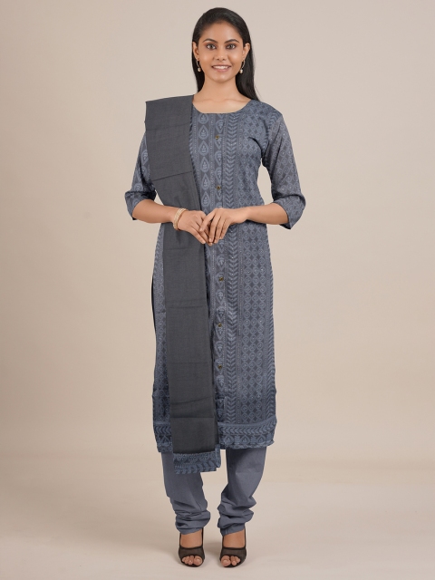 

Pothys Grey Embroidered Unstitched Dress Material