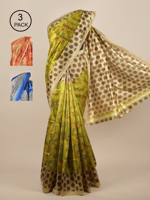 

Pothys Pack of 3 Jute Silk Saree, Green