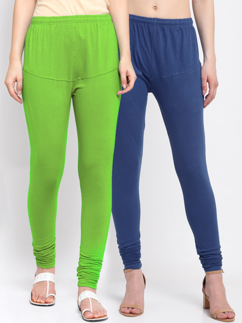

KLOTTHE Women Pack Of 2 Solid Cotton Churidar-Length Leggings, Blue