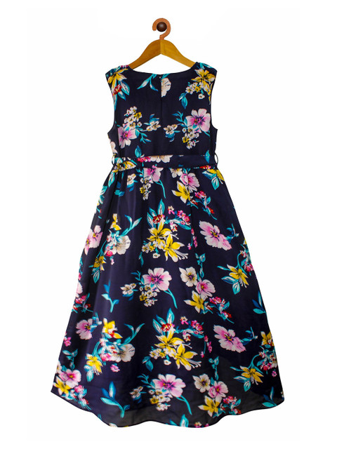 

KiddoPanti Navy Blue Floral Georgette Midi Dress