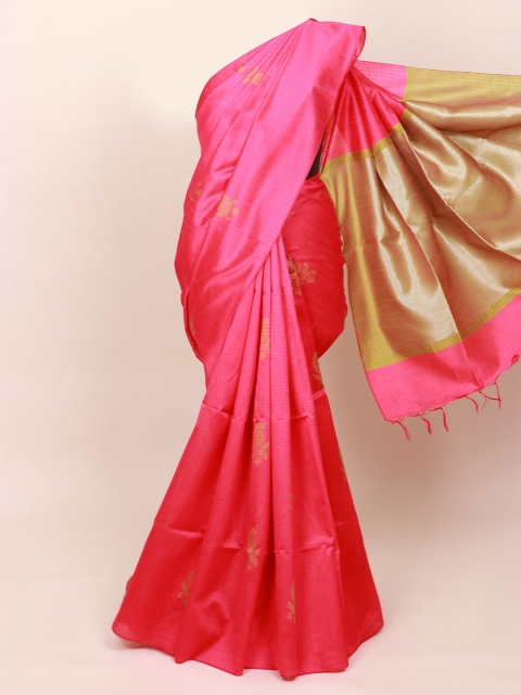 

Pothys Pink & Green Ethnic Motifs Jute Silk Saree