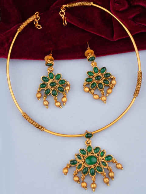 

Alankruthi Gold-Plated & Green Stone-Studded Jewellery Set
