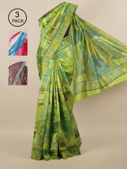 

Pothys Pack of 3 Jute Silk Saree, Green
