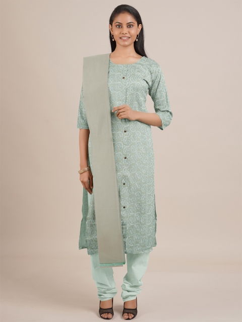 

Pothys Green & Grey Printed Unstitched Dress Material