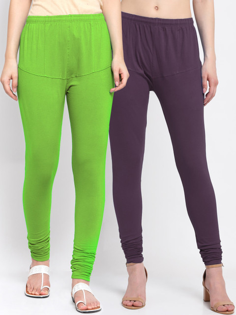 

KLOTTHE Women Pack Of 2 Solid Churidar-Length Cotton Leggings, Purple