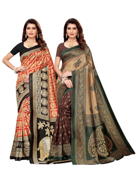 

KALINI Pack of 2 Art Silk Saree, Red