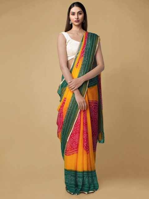 

Unnati Silks Yellow & Red Bandhani Saree