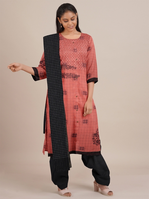 

Pothys Pink & Black Embroidered Unstitched Dress Material