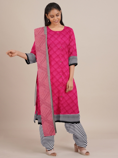 

Pothys Pink & Black Printed Unstitched Dress Material