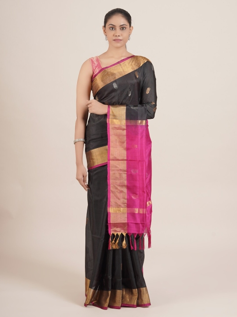 

Pothys Black & Pink Woven Design Pure Silk Uppada Saree