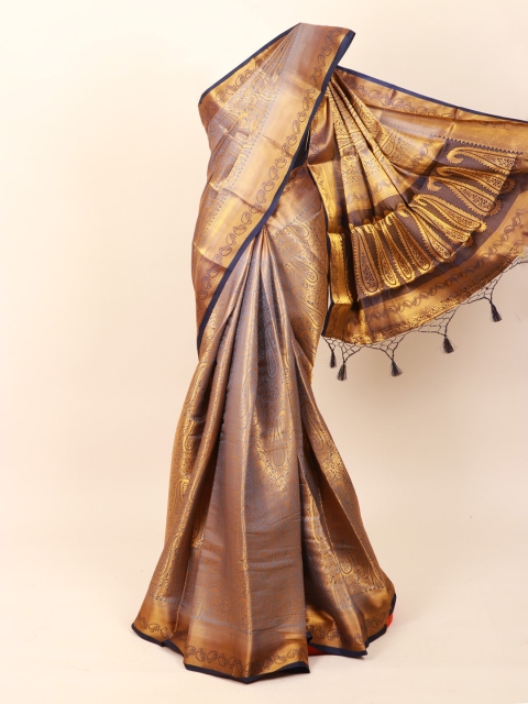 

Pothys Blue & Gold-Toned Paisley Zari Art Silk Banarasi Saree